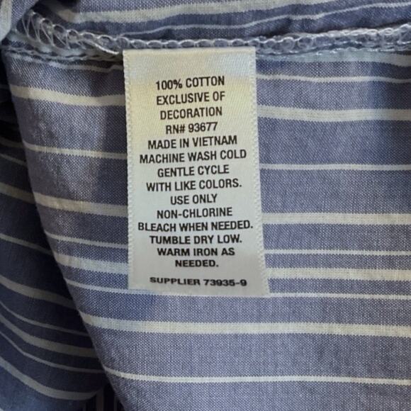 A.N.A. Lace Up Tunic Women's Size M Blue White Striped Hippie Lace Trim Cotton - Picture 7 of 7